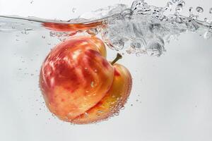 An apple is floating in water with bubbles photo