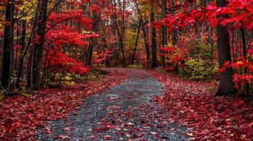 Autumnal Path Through a Red Forest photo