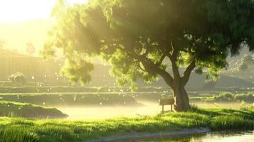 Sunlight Filtering Through Tree Canopy on a Tranquil Day photo