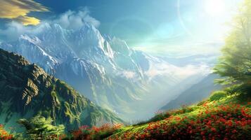 Mountainous Landscape with Lush Meadows photo