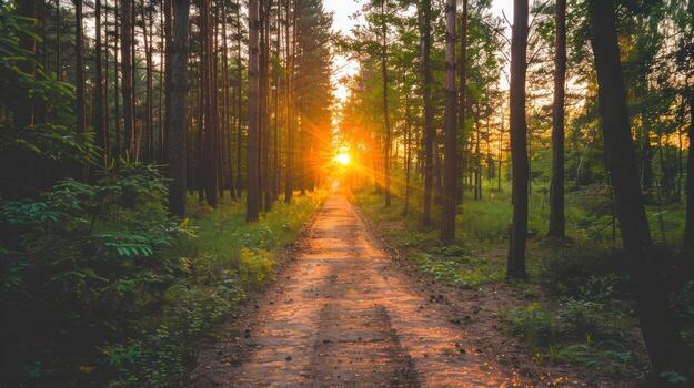 Sunlight Through Forest Trees photo