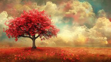 Red Tree in a Golden Landscape photo