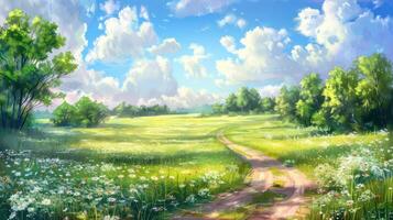 Summer Meadow with a Winding Path photo