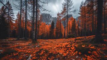 Autumnal Forest with Mountain View photo