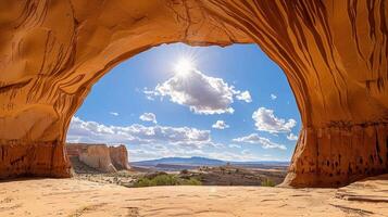 A Rock Archway Reveals a Sunny Desert Landscape photo