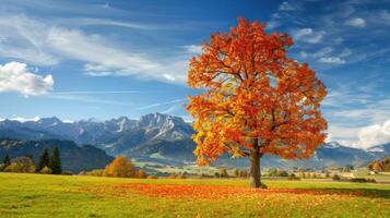 Autumnal Landscape with a Single Maple Tree photo