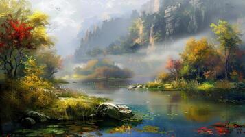 Autumnal Lake in a Mountain Valley photo