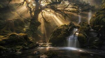 Sunbeams Through Ancient Forest photo