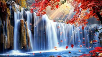 Waterfall in Autumn Foliage photo