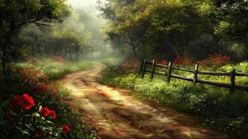 Sunlit Path Through a Forest photo