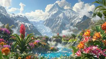 Mountain Valley with Blooming Flowers photo