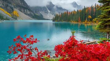 Serene Mountain Lake with Autumnal Colors photo