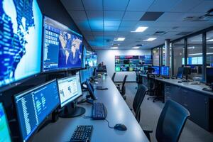 High Tech Control Room with Multiple Digital Displays photo