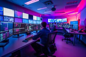 High Tech Control Room with Multiple Digital Displays photo