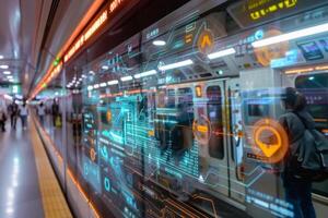 Futuristic Metro Station with Interactive Digital Navigation Display photo
