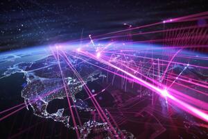 Global Digital Network Connecting Continents from Space photo