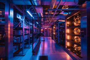 Quantum Computing Laboratory with Glowing Orange Circuitry photo