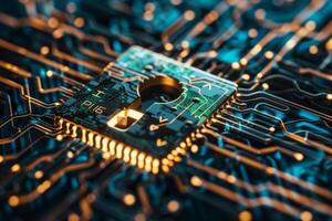 Quantum Computing Chip with Glowing Circuitry photo