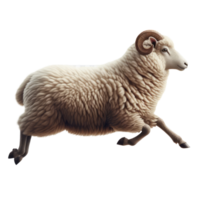 Side view of animal sheep running on white or transparent background png