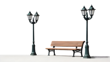 Street lamp with bench in a park transparent png