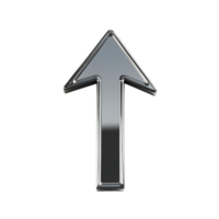 A 3D arrow symbol pointing upward with a metallic finish casting on a transparent background png