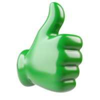 A 3D symbol of a green thumbs-up icon, rendered in a realistic style isolated on a transparent background png