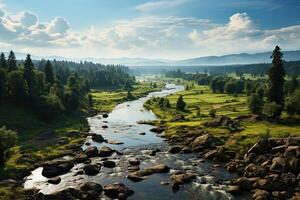 Nature of Latvia. River in the forest. Beautiful summer landscape. Beautiful view. photo