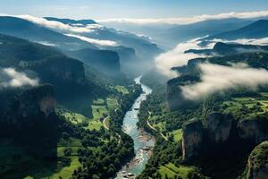 Nature of Lebanon. River to the gorge. Aerial drone view. Beautiful view. photo