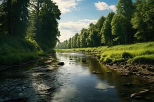 Nature of Latvia. River in the forest. Beautiful summer landscape. Beautiful view. photo