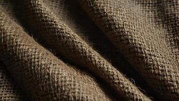 Close Up of Dark Brown Rough Textured Burlap Fabric photo