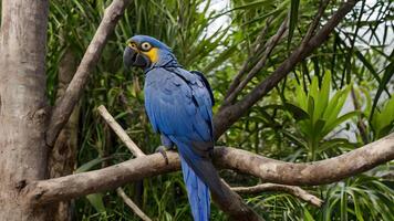 Hyacinth Macaw Perched on Tree Branch photo