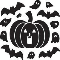 A Halloween holiday icon with creepy pumpkin and bats created for multipurpose use. The design is simple, creative, and adaptable, making it great for things like logos, posters, t-shirt designs vector
