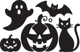 A Halloween creepy pumpkin, ghost, cat, designed for multipurpose use. The design is creepy, ominous, and haunting, making it perfect for logos, posters, t-shirt designs, and other graphic projects vector