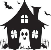 A Halloween ghost house icon designed for various companies. The design is creepy, eerie, and haunting, making it perfect for logos, posters, t-shirts, and other graphic projects vector