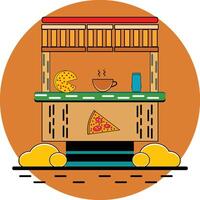 Pizza hut building flat line concept image. vector