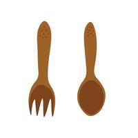 Simple wooden fork and spoon doodle illustration, minimalistic design with decorative dots vector