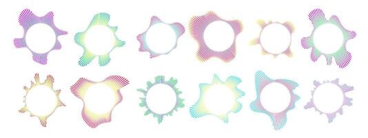 Set of multicolor neon circular sound waves. Sound lines, radial spectrum, sound equalizers. Circular geometric wavy frame. Radial spectrum. illustration. vector
