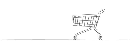 Shopping cart, drawing with one continuous line. Symbol of internet shopping, supermarkets . Shopping trolley shopping cart business concept. editable illustration vector