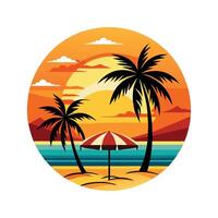 Sunset Behind Silhouette Palm Trees or coconut trees on the Beach for t-shirt design vector