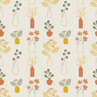 Vases with autumn leaves pattern. vector