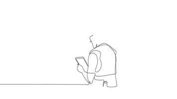 Animated drawing of continuous line draw Architects and site workers discussing blueprints in an unbroken line drawing style. video
