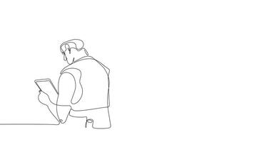 One-line art of architects and their team reviewing design blueprints on location at the building site. video