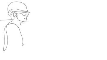 Animated drawing of continuous line draw architect meeting at construction site to talk blueprint design to team member. Building architecture concept. Single line animation. High quality 4k footage video