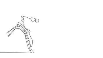 Animated drawing of continuous line draw architect meeting at construction site to talk blueprint design to team member. Building architecture concept. Single line animation. High quality 4k footage video
