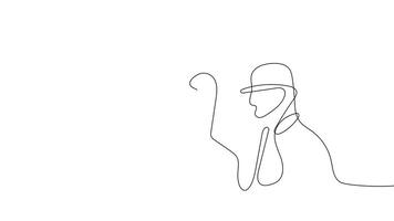 Animated drawing of continuous line draw architect meeting at construction site to talk blueprint design to team member. Building architecture concept. Single line animation. High quality 4k footage video