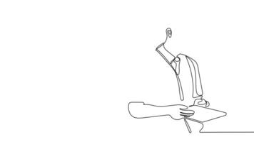 Minimalist animation showing an architect and team members at a site, reviewing project designs in a single, continuous line video
