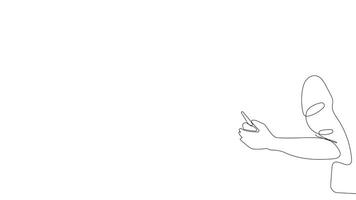 Animated drawing of continuous line draw architect meeting at construction site to talk blueprint design to team member. Building architecture concept. Single line animation. High quality 4k footage video