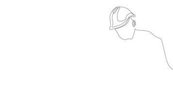 Animated drawing of continuous line draw architect meeting at construction site to talk blueprint design to team member. Building architecture concept. Single line animation. High quality 4k footage video