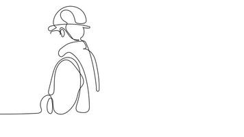 Animated drawing of continuous line draw architect meeting at construction site to talk blueprint design to team member. Building architecture concept. Single line animation. High quality 4k footage video