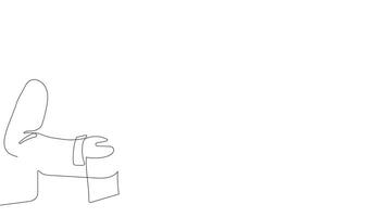 Animated drawing of continuous line draw architect meeting at construction site to talk blueprint design to team member. Building architecture concept. Single line animation. High quality 4k footage video